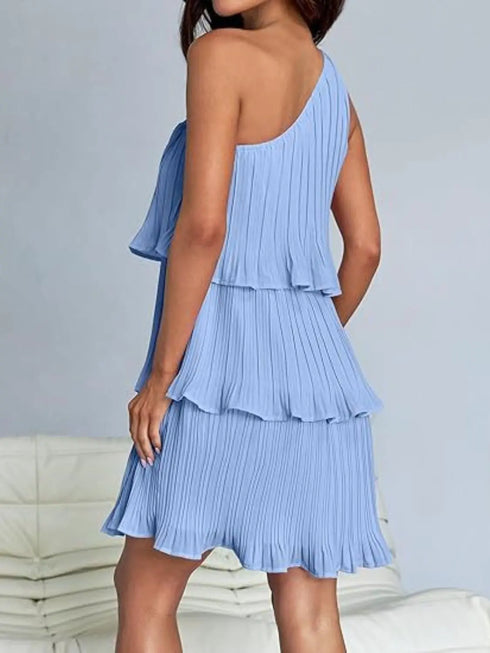'Hesper' Layered Single Shoulder Mini Dress - Celes Fashion